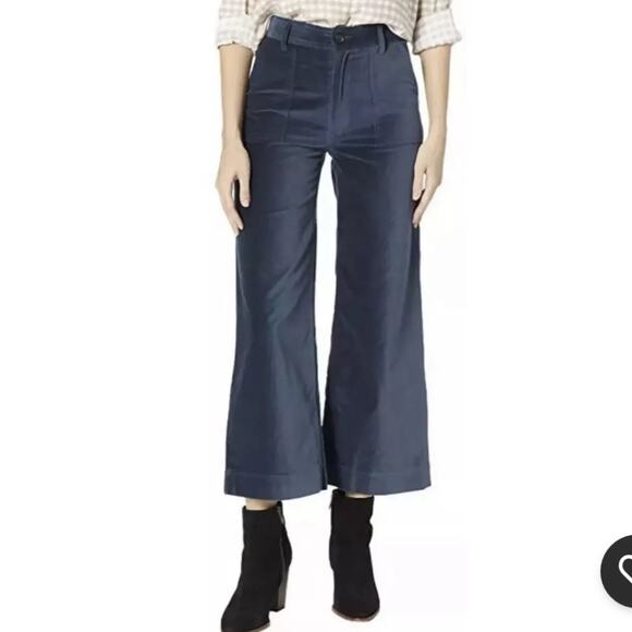 FRYE Womens 27 Camber Wide Leg Crop Velvet Pant in Midnight Blue - Picture 1 of 12